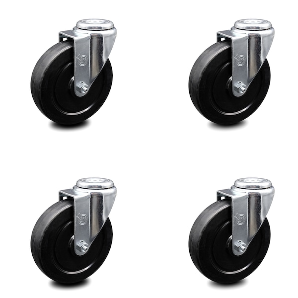 5 Inch Soft Rubber Wheel Swivel Bolt Hole Caster Set